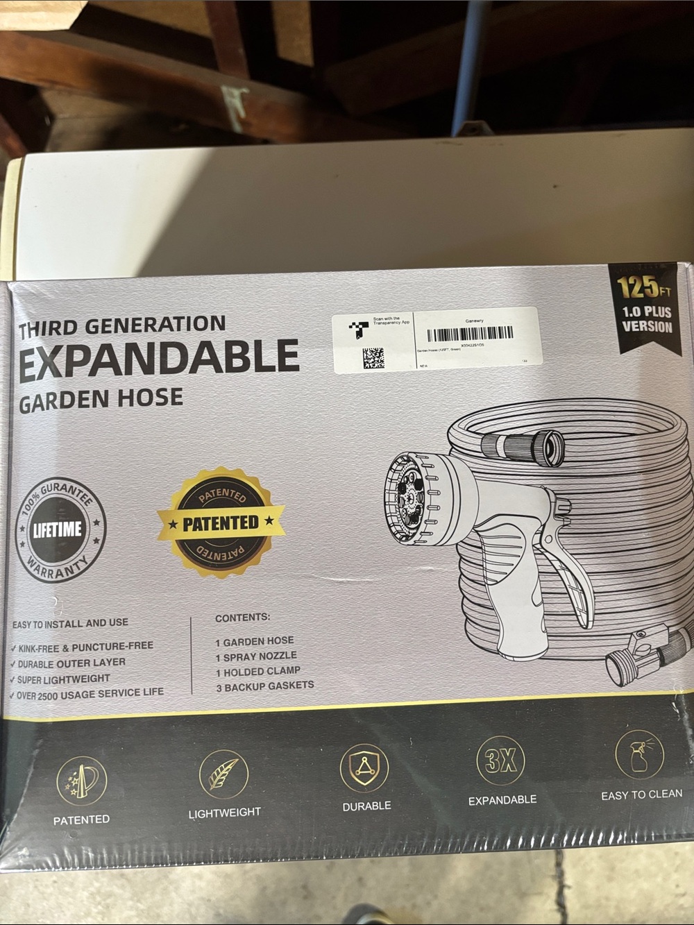 Expandable Garden Hose with Spray Nozzle - Gray & Black 125 feet